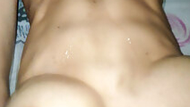 Man cums on young body, tight pussy