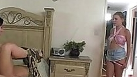 Teen is caught spying insusceptible to busty milf Davia and her young boyfriend