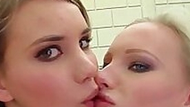 Sperm Swap teen with braces and skinny blonde swap cum