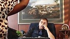 Squirting ebony babes make guys office grungy