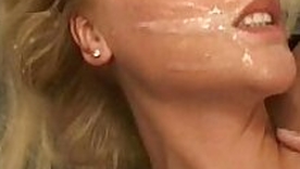 Blonde bush-leaguer girlfriend home gangbang apropos facials