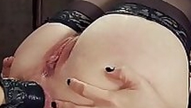 Lesbian battle-axe self anal toying