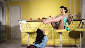 Animal latex playtime with Kayla Jane and Kalina Ryu in high-definition