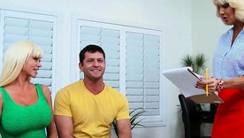 Duo blonde moms indulge in hardcore lovemaking with a big cock