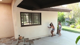 Aria Skye and Raquel Diamond almost steamy encounter with petite beauties