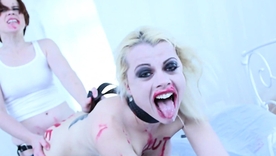 Nadia White's big tits bounced as Lily Cade savagely fucked the brush