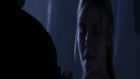 Elisha Cuthbert posing off out of one's mind an ironing board in a sky-blue lingerie