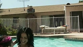 Joanna Angel's outdoor lesbian pool party helter-skelter intense pussy fucking