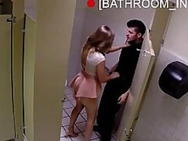 Housewife big facial in restaurant restroom