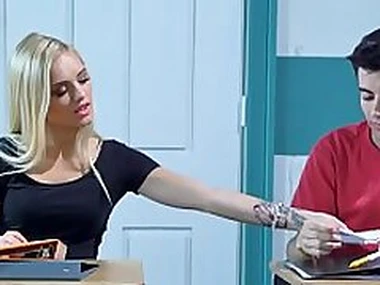 Big-busted MILF teacher gets with teen couple nigh her classroom