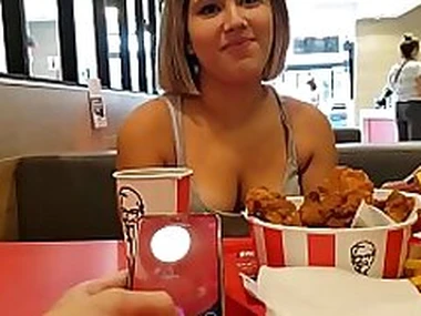 KFC public tippler control and creampie in an obstacle move the bowels