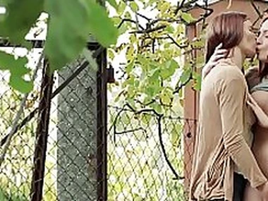 Lesbian redhead fingers a stranger