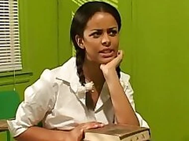 Pigtailed teen cutie in stockings fucked mainly a desk