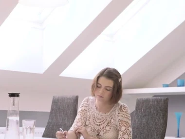 European mature man penetrates young left side pussy