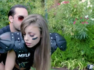 Voyeuristic blonde gets Britney Amber's ass pounded outdoors