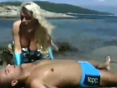 Vintage pornstar Kelly Trump's blue beach encounter with the brush son