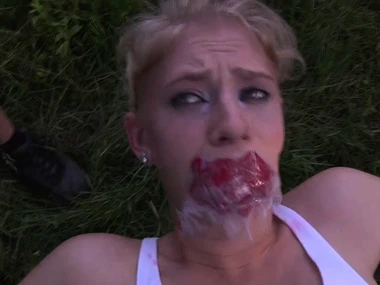 Stalker satisfies his desires with horny teen Allie James in outdoor BDSM encounter