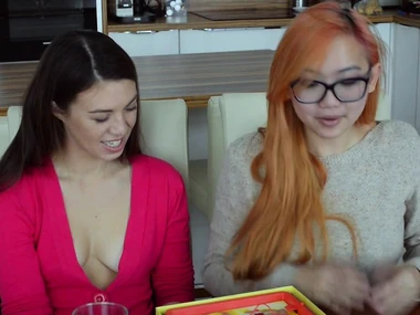 Asian poofter pornstars Tiffany Tolerant and friends have playful game night