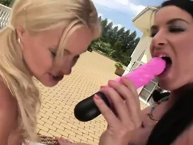 Lesbian couple explores desires with toys plus outdoor experiences