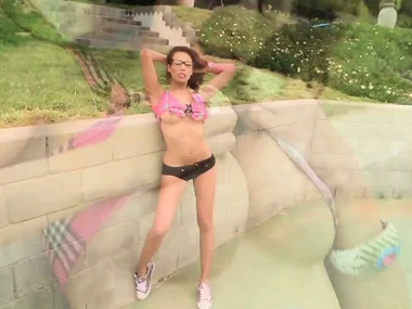 Sexy brunette gives a wet blowjob with her ass in the air