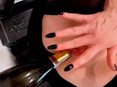 Red XXX star's sensual solo performance with champagne plus latex