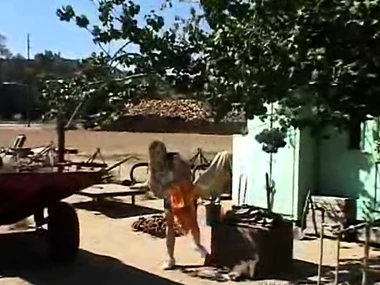 Young blonde teen explores open-air solo play