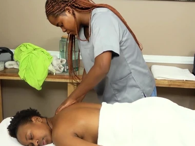 Sasha D gives a mammal rub down with toys and pussy play