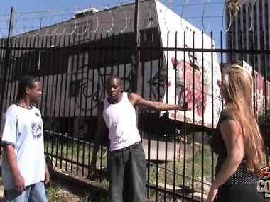 Amateur interracial couple enjoys hardcore sex with two big black cocks