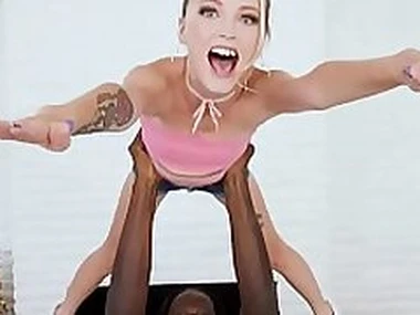 Extra small flaxen-haired teen sucks a huge black dick